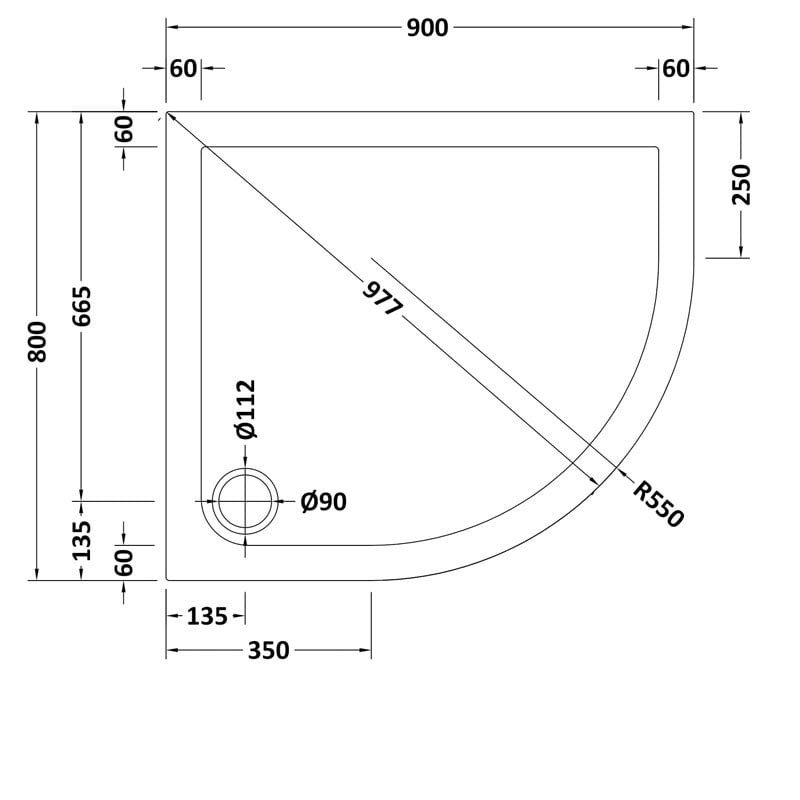 Offset Quadrant Shower Tray RH 900 x 800mm