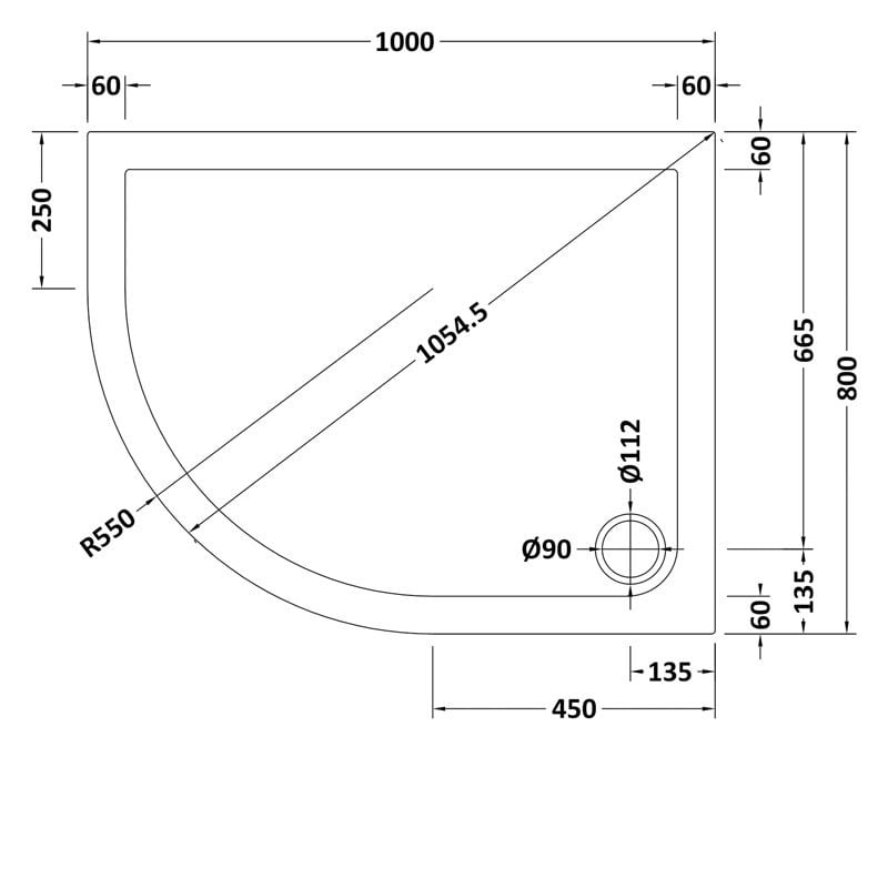 Offset Quadrant Shower Tray LH 1000 x 800mm