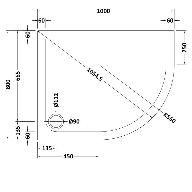 Offset Quadrant Shower Tray RH 1000 x 800mm