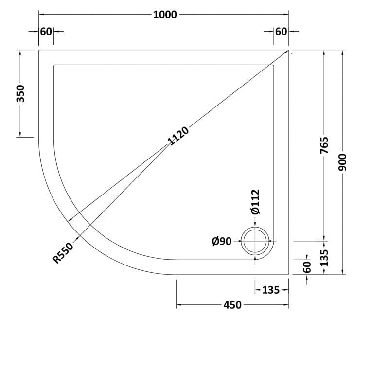 Offset Quadrant Shower Tray LH 1000 x 900mm