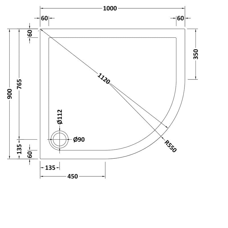 Offset Quadrant Shower Tray RH 1000 x 900mm