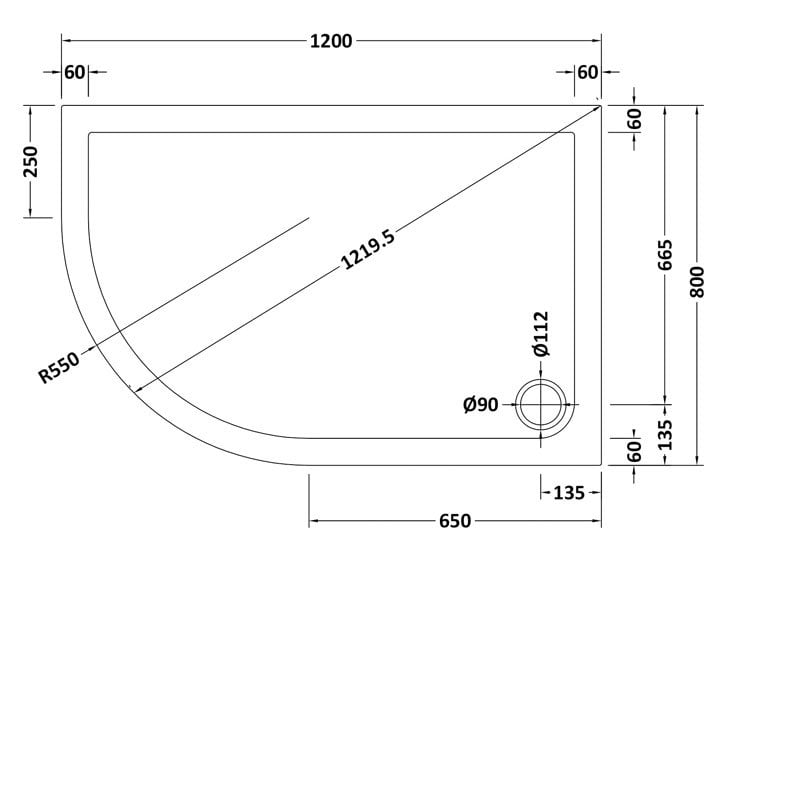 Offset Quadrant Shower Tray LH 1200 x 800mm