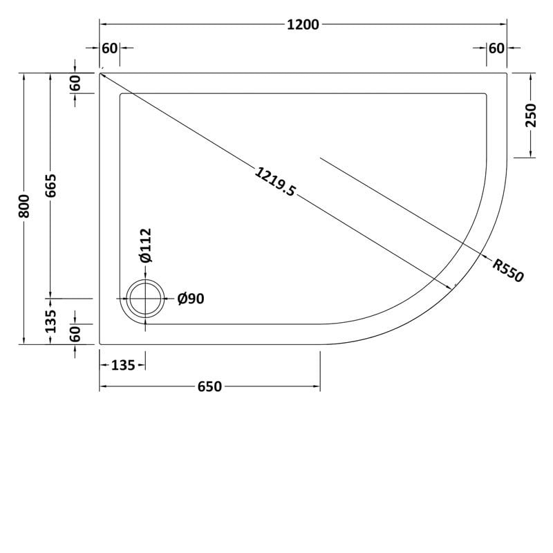 Offset Quadrant Shower Tray RH 1200 x 800mm