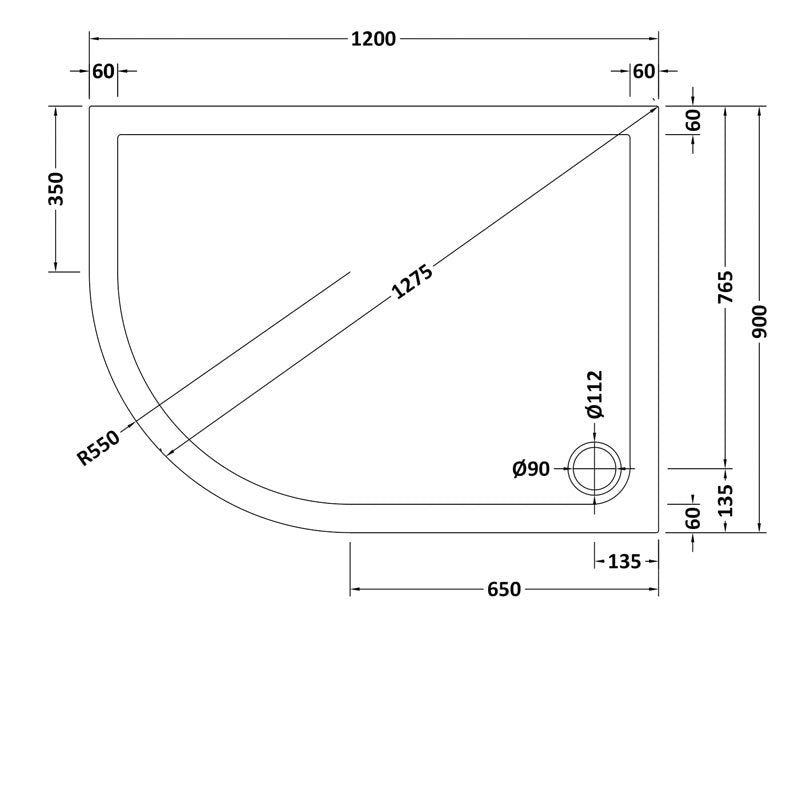 Offset Quadrant Shower Tray LH 1200 x 900mm