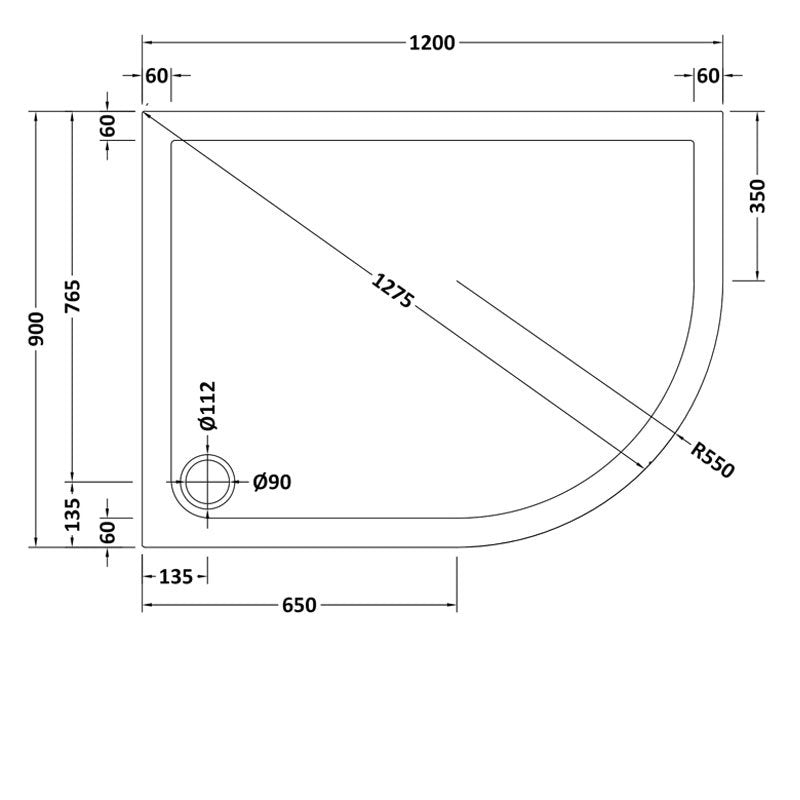 Offset Quadrant Shower Tray RH 1200 x 900mm