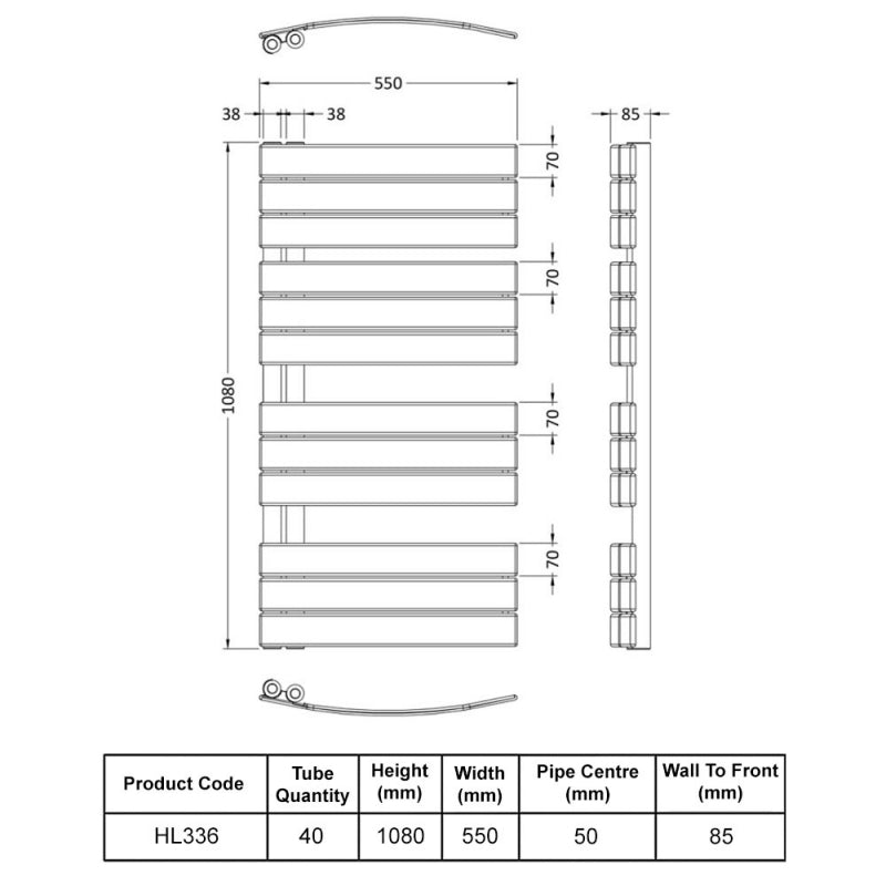 Crawford Elgin Designer Heated Towel Rail 1080mm H x 550mm W - Chrome