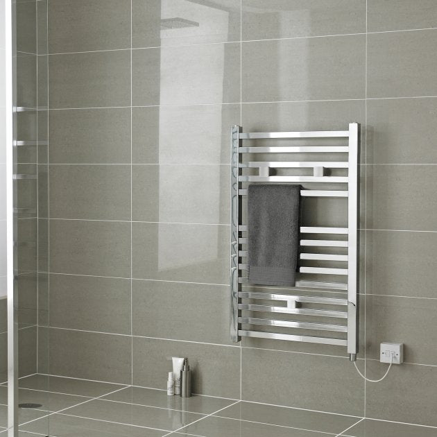 Crawford Square Bar Electric Towel Rail 1100mm H x 500mm W - Chrome