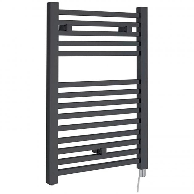 Crawford Square Bar Electric Towel Rail 690mm H x 500mm W - Anthracite