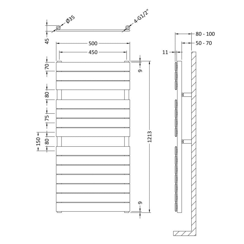 Crawford Piazza Designer Heated Towel Rail 1213mm H x 500mm W - Anthracite