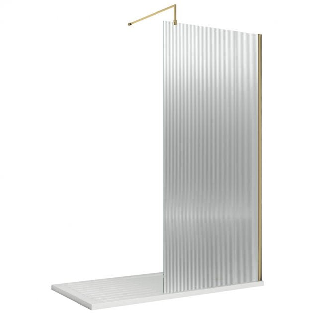 900mm Fluted Wetroom Screen with Support Bar