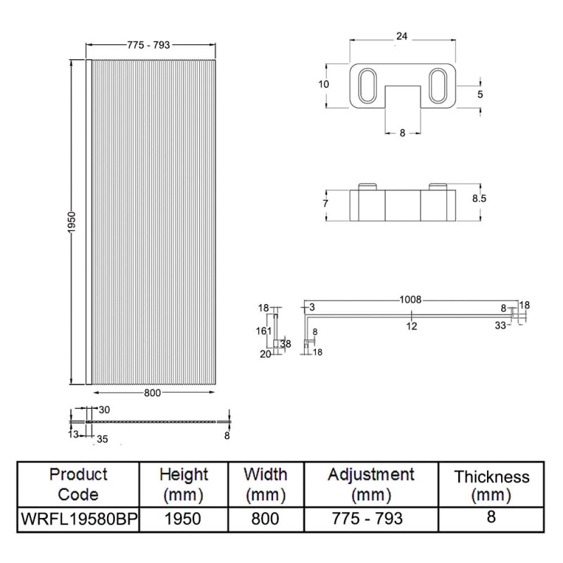 300x1950 Fluted Hinged Screen with Support Bar (Copy)