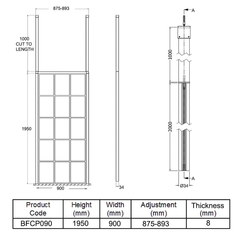 900mm Frame Screen With Ceiling Posts