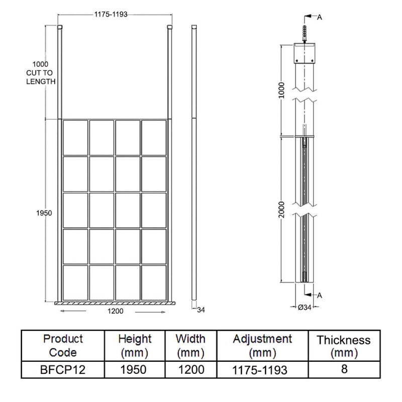 1200mm Frame Screen With Ceiling Posts