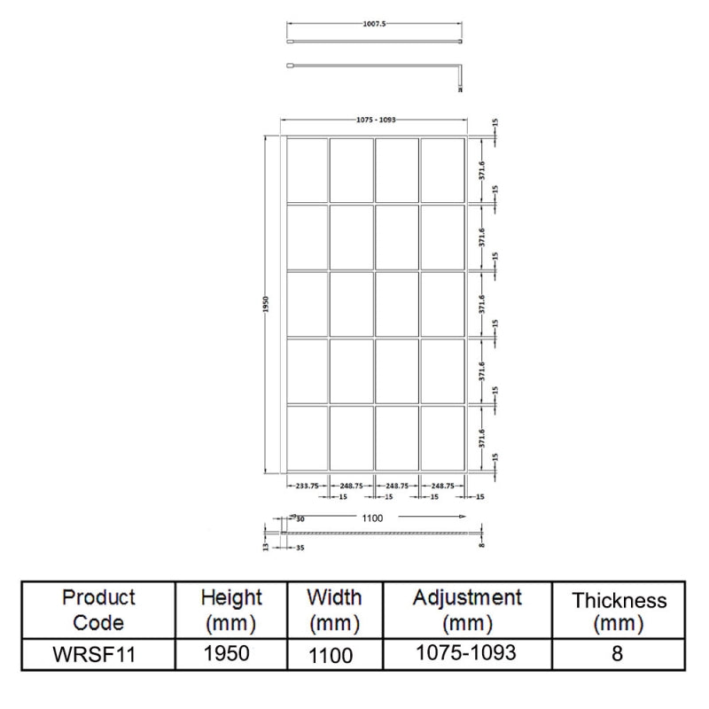 1100mm Framed Wetroom Screen