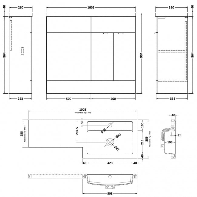 1000mm RH Combination