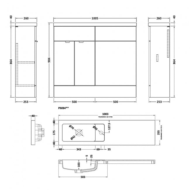 1000mm Combination Vanity & WC Compact