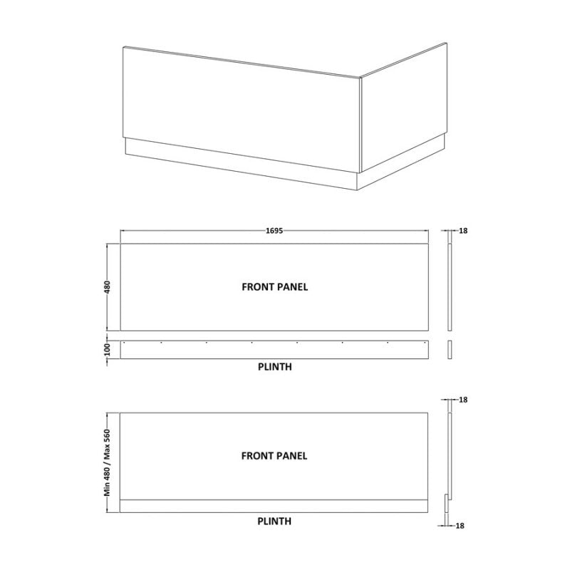 1700mm Bath Front Panel & Plinth