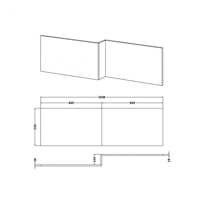 Havana Shower Bath Front Panel 520mm H x 1700mm W - Metallic Slate