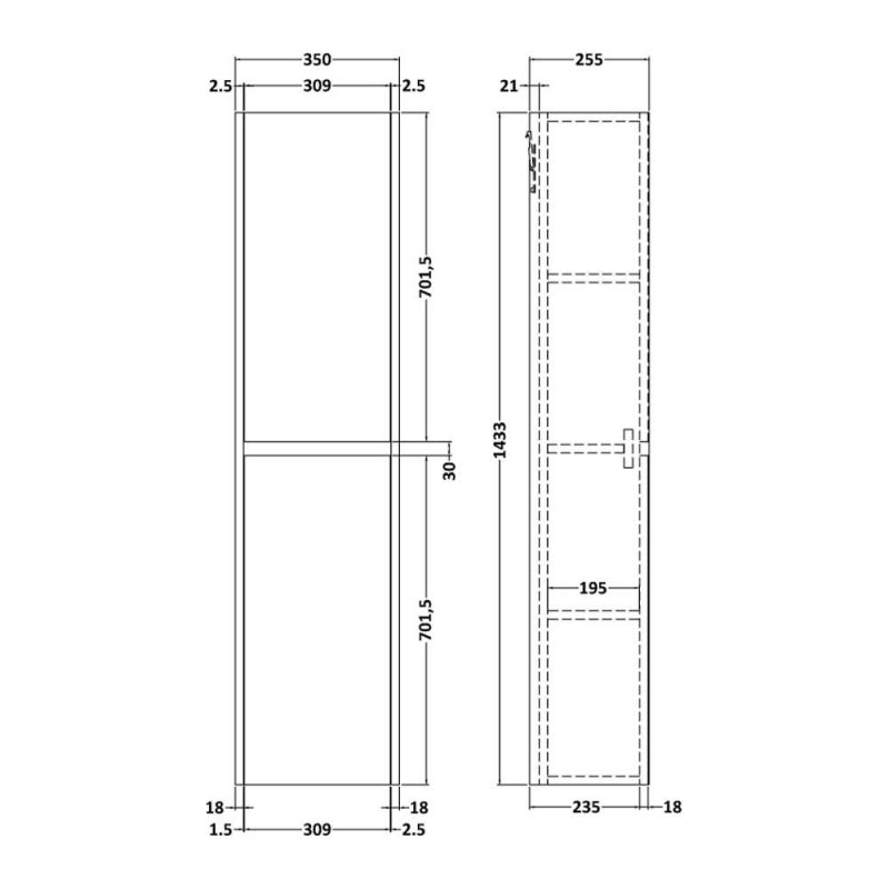 Havana Wall Hung 2-Door Tall Storage Unit 350mm Wide - Metallic Slate