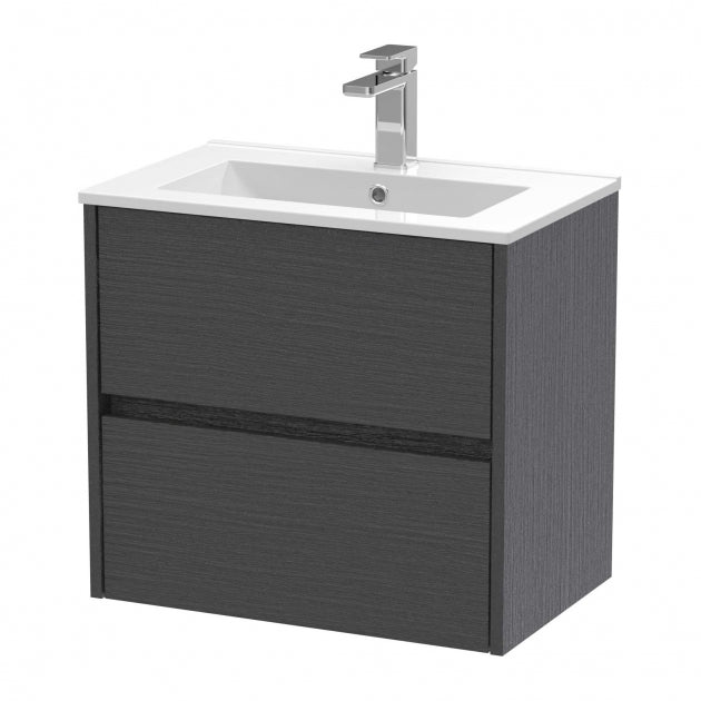 Havana Wall Hung 2-Drawer Vanity Unit with Basin 2 600mm Wide - Graphite Grey