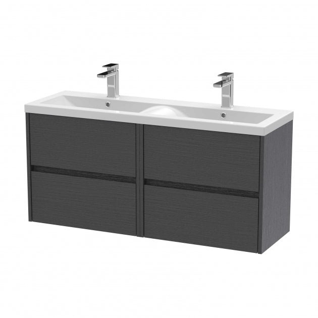 Havana Wall Hung 4-Drawer Vanity Unit with Double Ceramic Basin 1200mm Wide - Graphite Grey