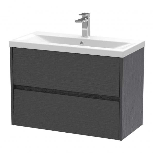 Havana Wall Hung 2-Drawer Vanity Unit with Basin 1 800mm Wide - Graphite Grey