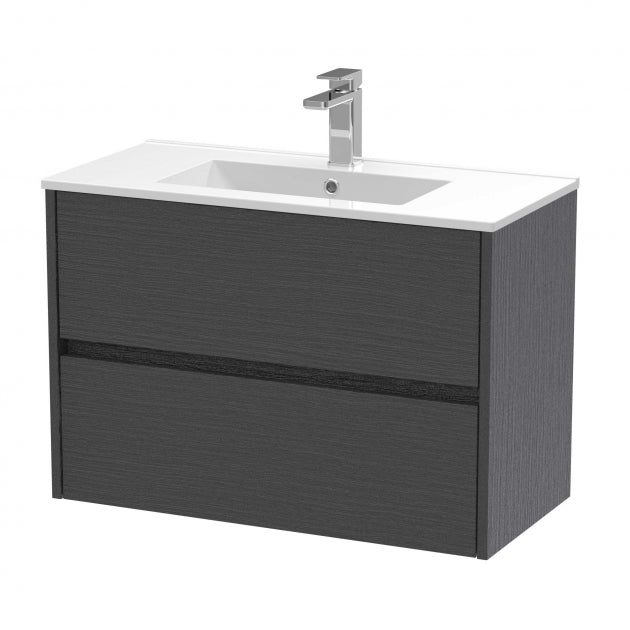 Havana Wall Hung 2-Drawer Vanity Unit with Basin 2 800mm Wide - Graphite Grey