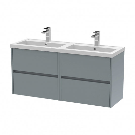 Havana Wall Hung 4-Drawer Vanity Unit with Double Polymarble Basin 1200mm Wide - Coastal Grey