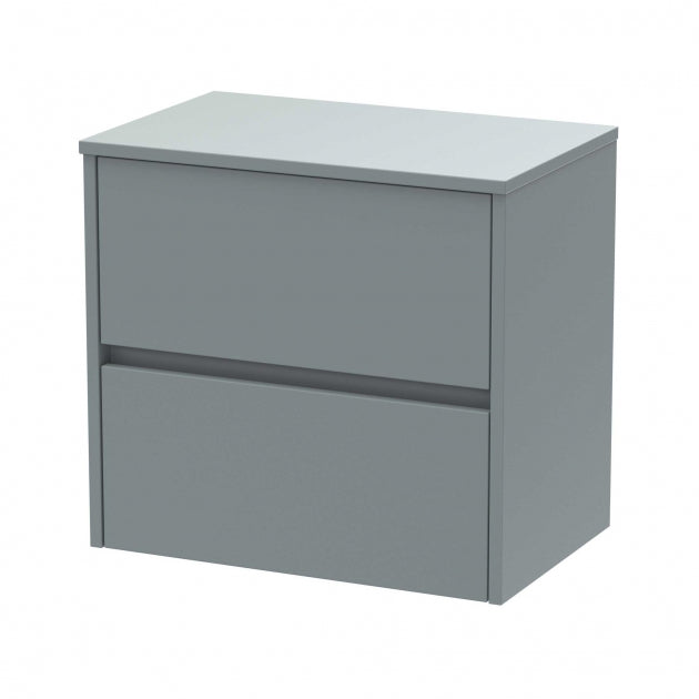 Havana Wall Hung 2-Drawer Vanity Unit with Worktop 600mm Wide - Coastal Grey