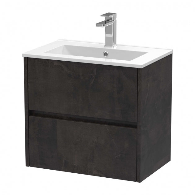 Havana Wall Hung 2-Drawer Vanity Unit with Basin 2 600mm Wide - Metallic Slate