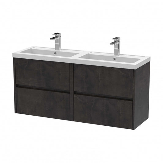 Havana Wall Hung 4-Drawer Vanity Unit with Double Polymarble Basin 1200mm Wide - Metallic Slate