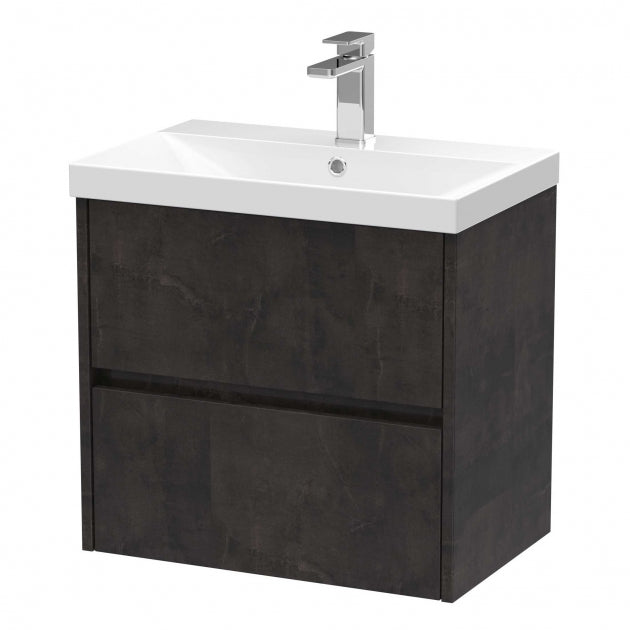 Havana Wall Hung 2-Drawer Vanity Unit with Basin 3 600mm Wide - Metallic Slate