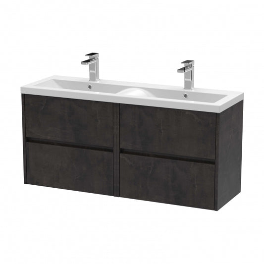 Havana Wall Hung 4-Drawer Vanity Unit with Double Ceramic Basin 1200mm Wide - Metallic Slate