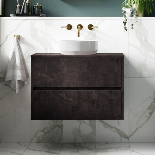 Havana Wall Hung 2-Drawer Vanity Unit with Worktop 600mm Wide - Metallic Slate