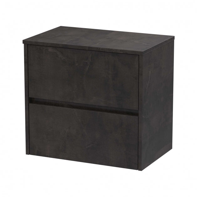 Havana Wall Hung 2-Drawer Vanity Unit with Worktop 600mm Wide - Metallic Slate