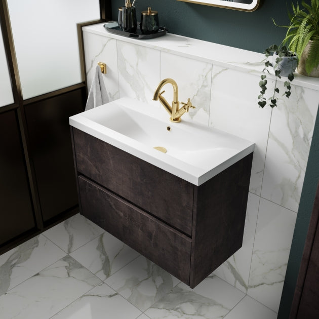 Havana Wall Hung 2-Drawer Vanity Unit with Basin 1 500mm Wide - Metallic Slate