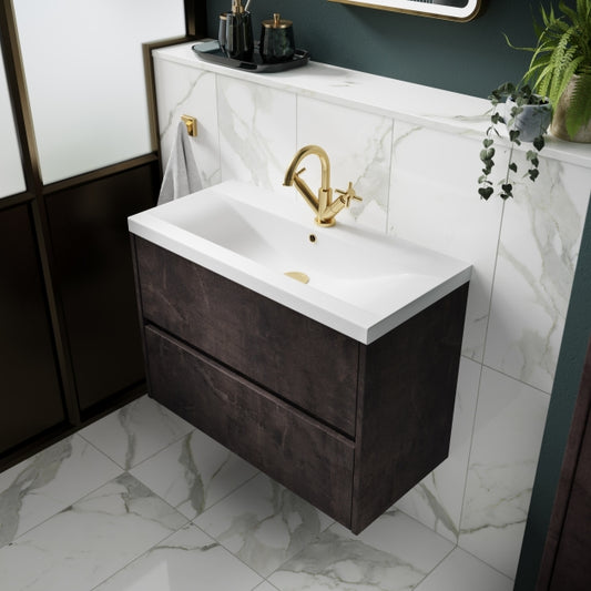 Havana Wall Hung 2-Drawer Vanity Unit with Basin 1 800mm Wide - Metallic Slate