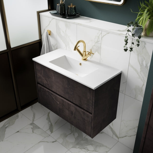 Havana Wall Hung 2-Drawer Vanity Unit with Basin 2 600mm Wide - Metallic Slate