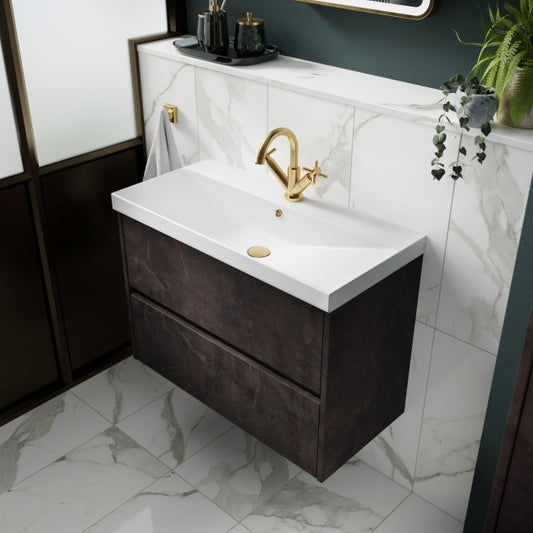 Havana Wall Hung 2-Drawer Vanity Unit with Basin 3 800mm Wide - Metallic Slate