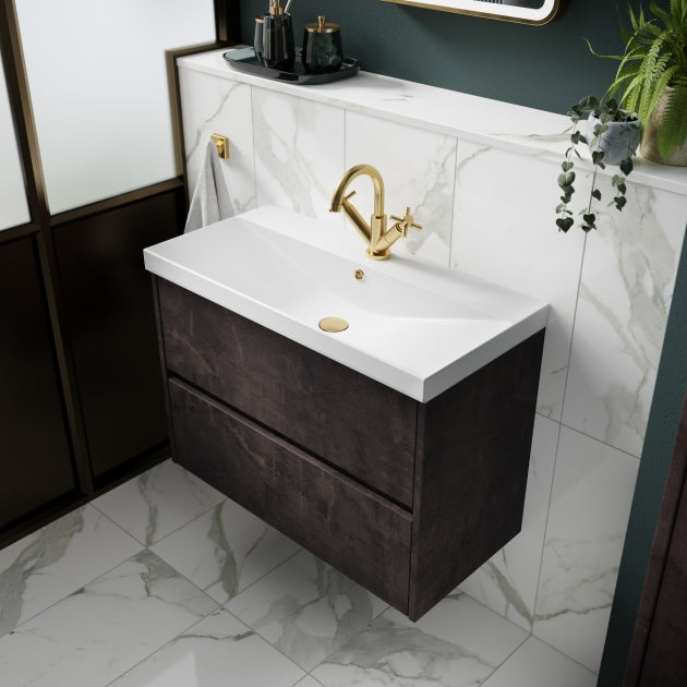 Havana Wall Hung 2-Drawer Vanity Unit with Basin 3 500mm Wide - Metallic Slate