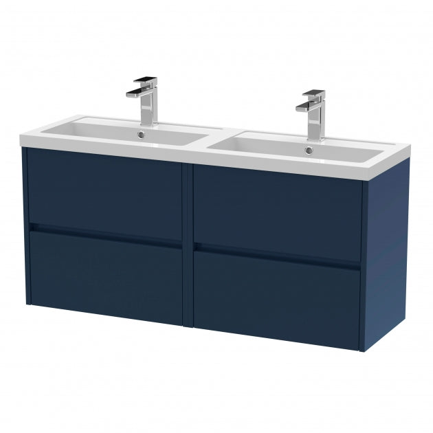 Havana Wall Hung 4-Drawer Vanity Unit with Double Polymarble Basin 1200mm Wide - Midnight Blue