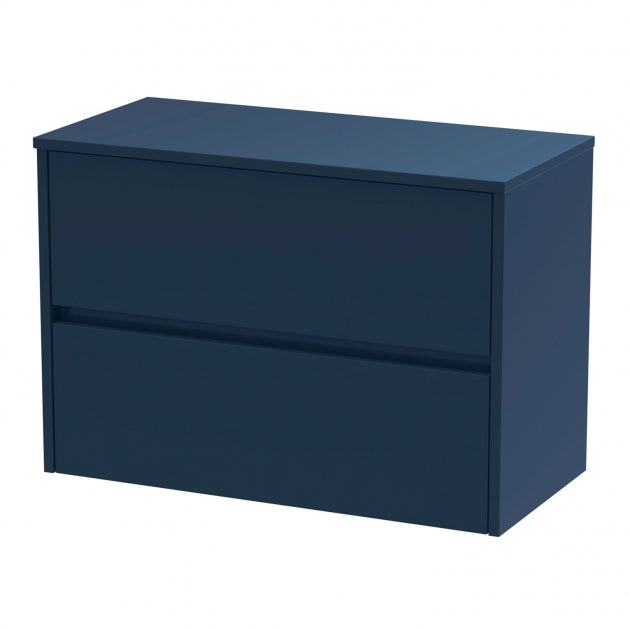 Havana Wall Hung 2-Drawer Vanity Unit with Worktop 800mm Wide - Midnight Blue