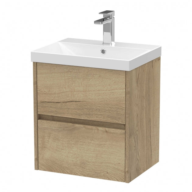 Havana Wall Hung 2-Drawer Vanity Unit with Basin 3 500mm Wide - Autumn Oak