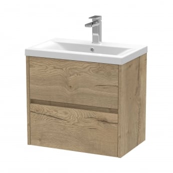 Havana Wall Hung 2-Drawer Vanity Unit with Basin 1 600mm Wide - Autumn Oak