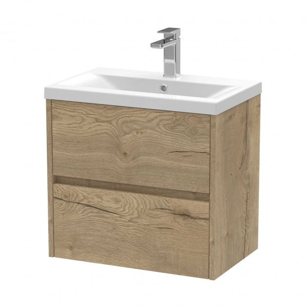 Havana Wall Hung 2-Drawer Vanity Unit with Basin 1 600mm Wide - Autumn Oak