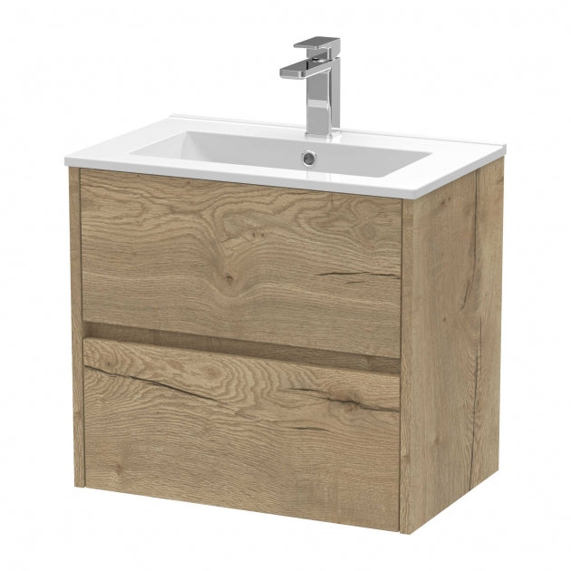 Havana Wall Hung 2-Drawer Vanity Unit with Basin 2 600mm Wide - Autumn Oak