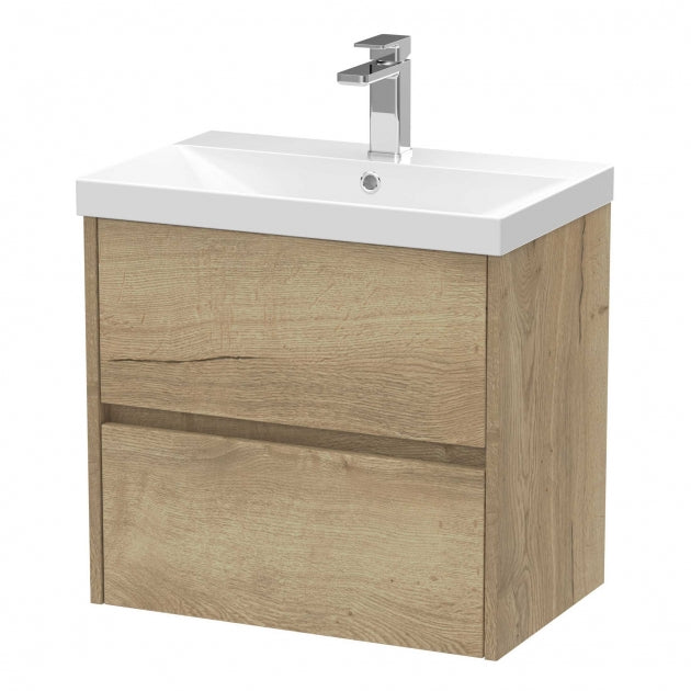 Havana Wall Hung 2-Drawer Vanity Unit with Basin 3 600mm Wide - Autumn Oak