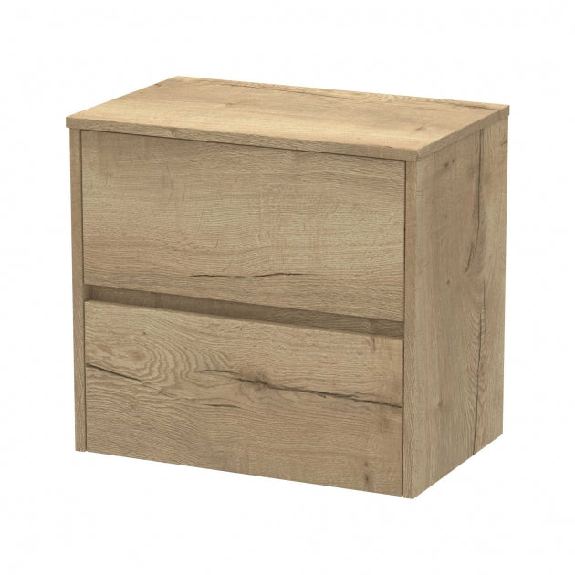 Havana Wall Hung 2-Drawer Vanity Unit with Worktop 600mm Wide - Autumn Oak