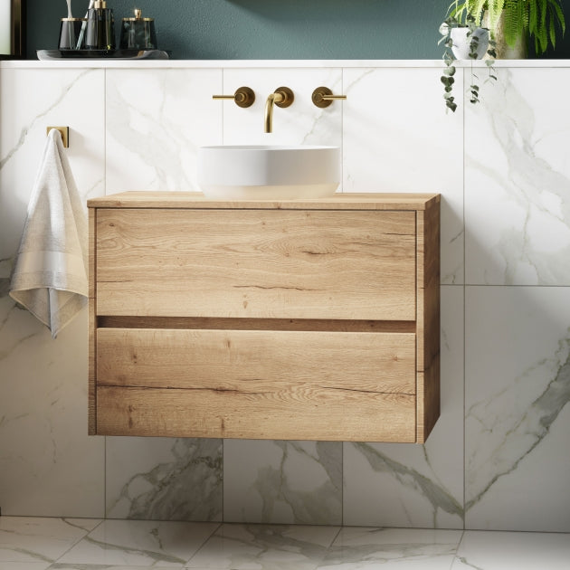 Havana Wall Hung 2-Drawer Vanity Unit with Worktop 800mm Wide - Autumn Oak