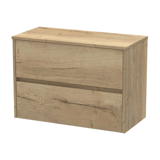 Havana Wall Hung 2-Drawer Vanity Unit with Worktop 800mm Wide - Autumn Oak